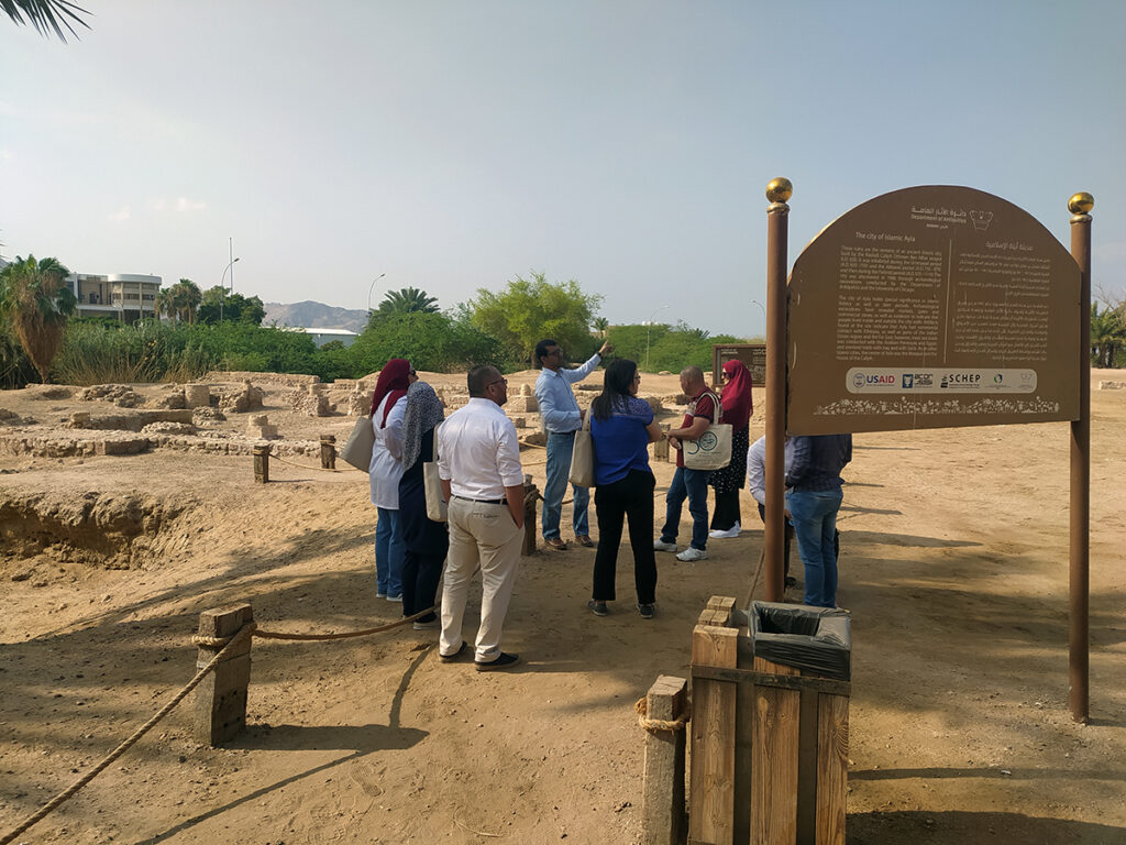 Trainees of the Prevention of Illicit Trafficking of Cultural Property Project visit the site of Ayla in Aqaba.